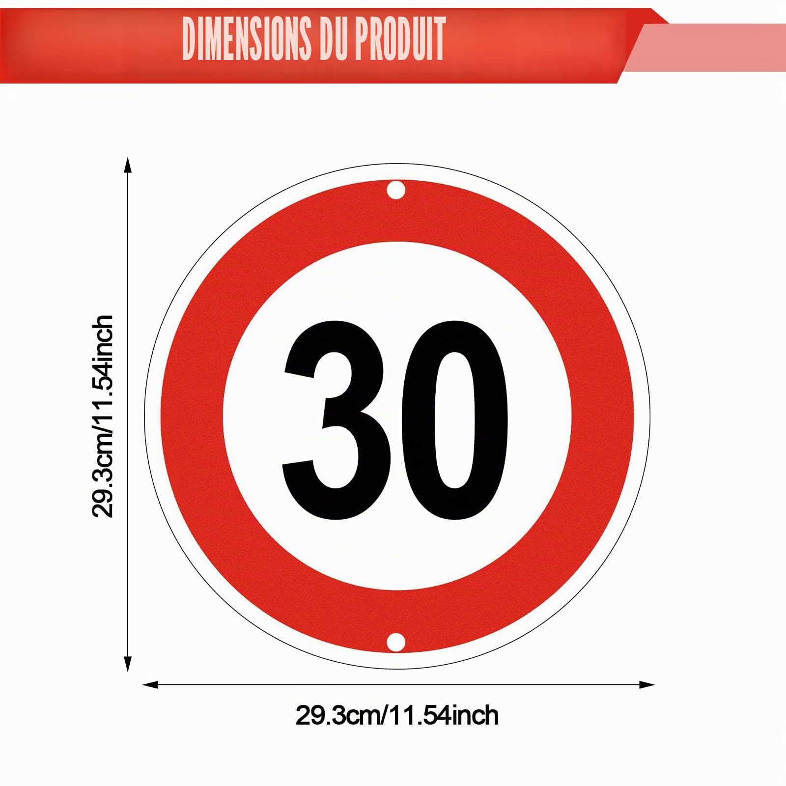 Panneau de signalisation en aluminium - Diamètre : 30 cm - Vitesse maximale : 30 km - Réfléchissant - Résistant aux intempéries - Panneau de signalisation accrocheur pour l'extérieur et fête