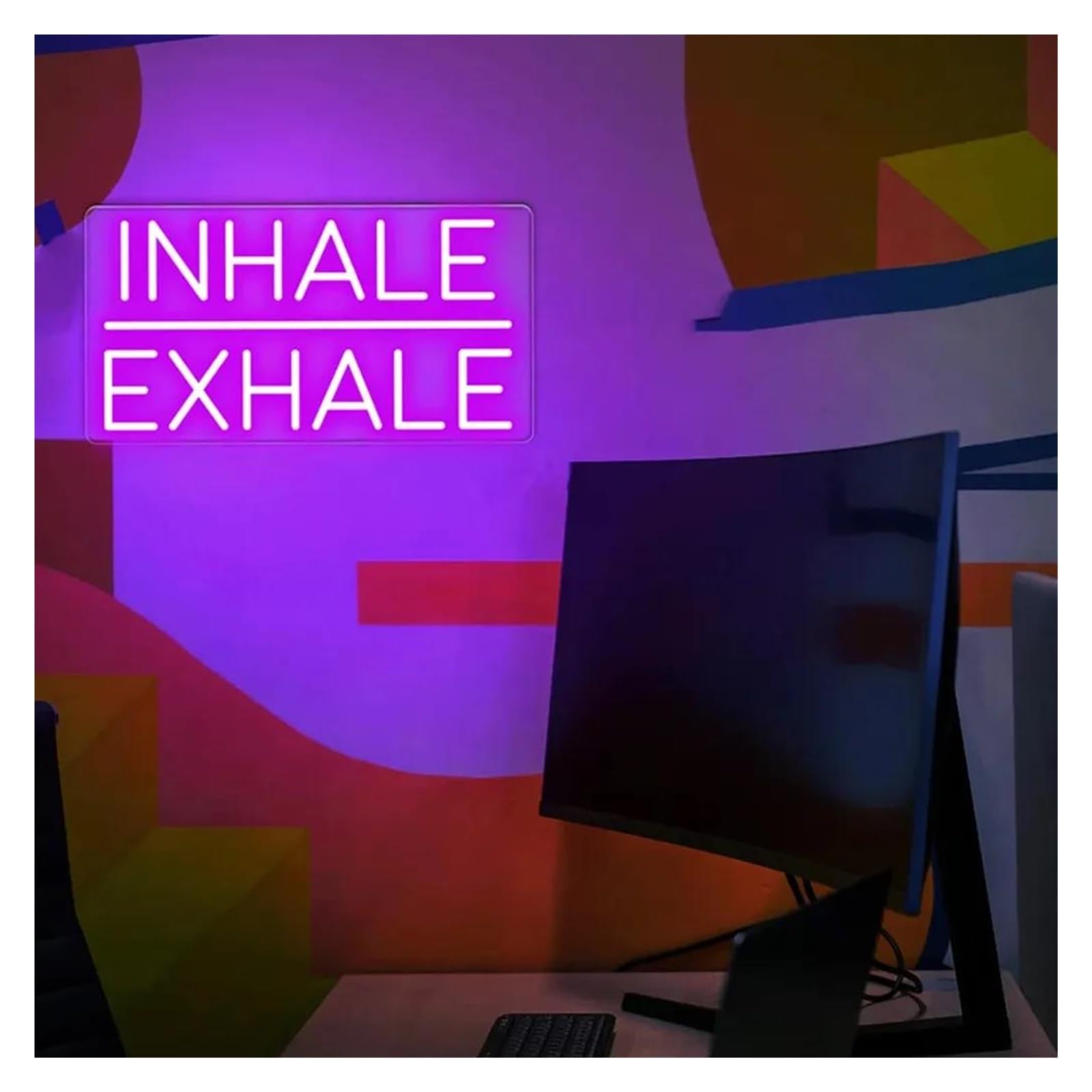 LEMST Signs Lamp Inhale Exhale Neon Sign, Fitness，Yoga Studio Decoration, Pilates Art 40x20cm(Purple)