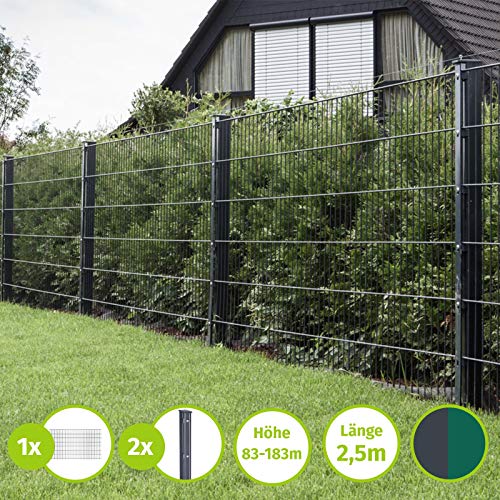 HORI Doppelstabmattenzaun Komplettset I Metallzaun Gartenzaun I Robust und wetterfester Zaun I Höhe 83 cm I Anthrazit I RAL 7016 I mit Klemmhaltern - Zaunlänge 2,5 m