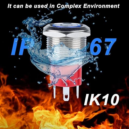 Miniatura 5 de Interruptor de botón de metal resistente de 0.748 in, resistente al agua, 20 amperios, 12 V-24 V, encendidoapagado, 1 no, 4 pines con enchufe