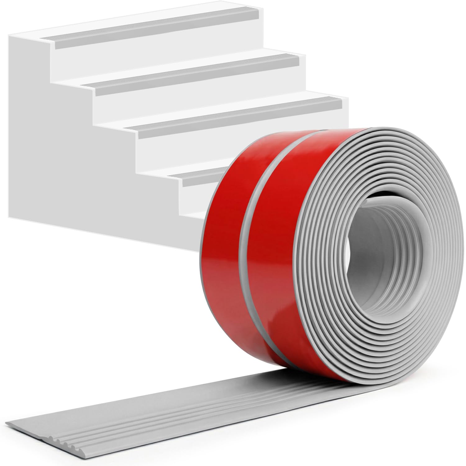 Exquilnova Stair Anti Slip Nosing,Self Adhesive Stair Nosing Edge Trim,Flexible PVC Anti Slip Decking Strips,Waterproof Anti Slip Staircase Edging Strip for Indoor Outdoor Uses(6M,50x48MM,Grey)