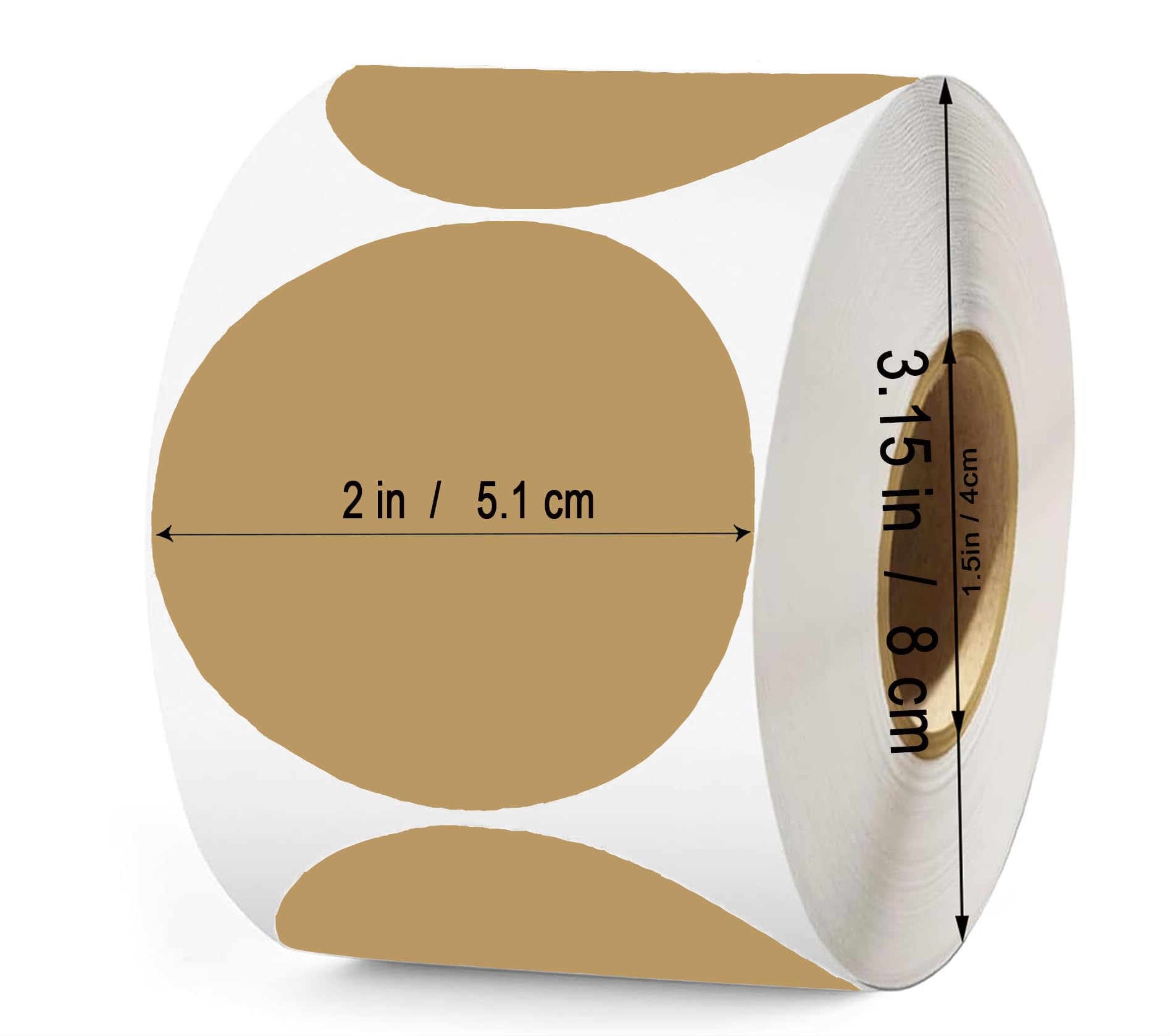 Etiquetas adhesivas térmicas circulares marrones de 5 cm, etiquetas autoadhesivas redondas de inventario, rollo de calcomanías térmicas multiusos para uso comercial y doméstico, 600 etiquetas/rollo