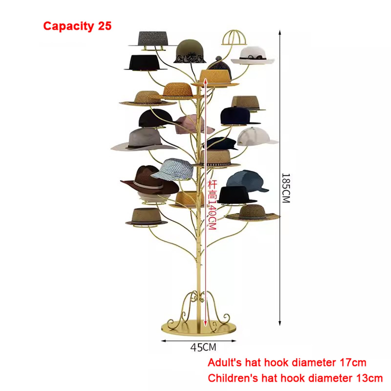 Présentoir à Chapeaux autoportant en métal - Présentoir Commercial pour Casquettes de Baseball, Porte-Chapeaux élégant pour la Maison et Le Magasin, Organisateur Facile d'accès pour casquett