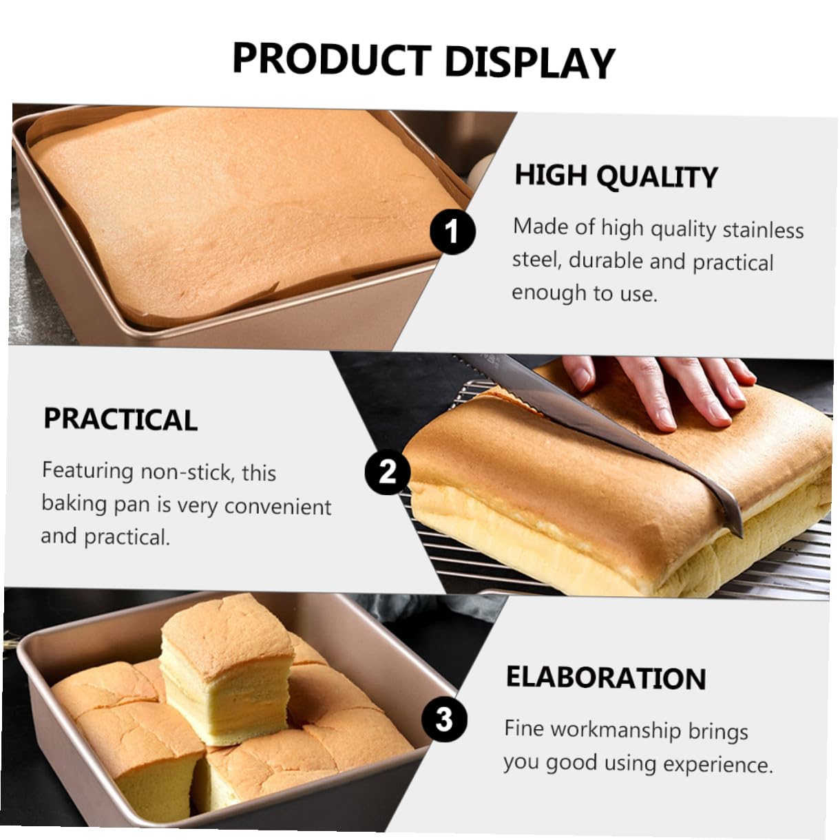 Toyvian Quadratische Antihaft Kuchenform Edelstahl für Kuchen Brownies Brot Backen
