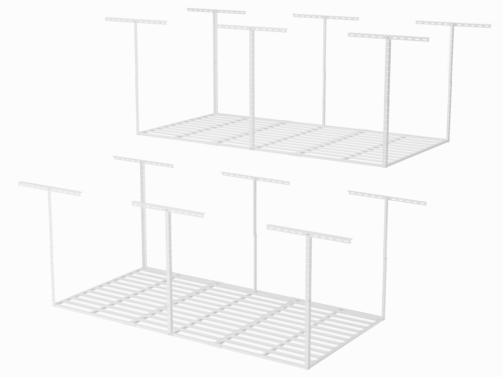 SunsGrove 4x8 Garage Storage Overhead Rack Organization, Adjustable Ceiling Mounted Storage Racks, 800LBS Weight Capacity, 22"-40" Ceiling Dropdown, 2 Pcs, White