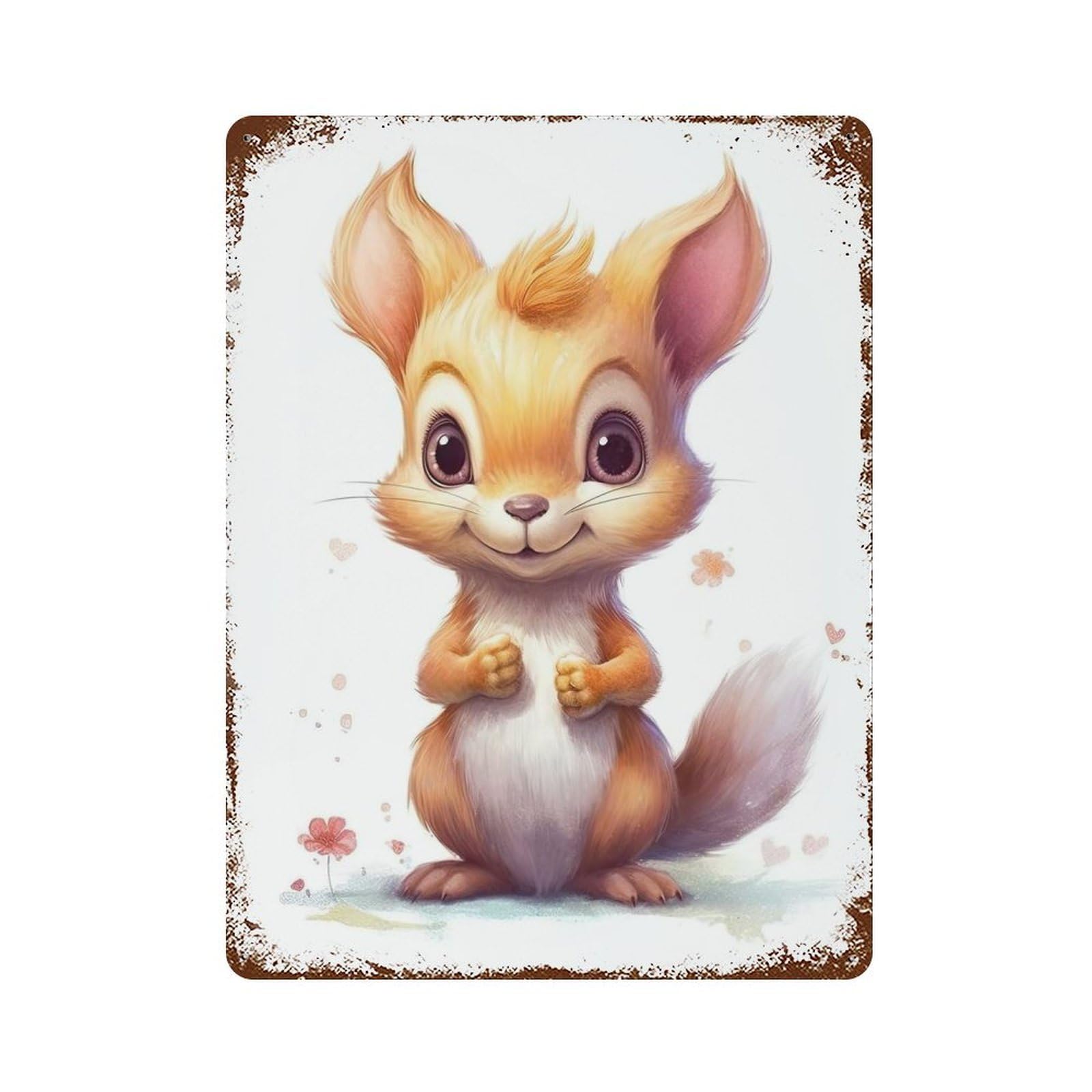 Decorative Tin Sign with Watercolor Baby Squirrel Design 15.7"x11.8", for Basement, Hobby Room And Garage Decor, Rustic Home Decor
