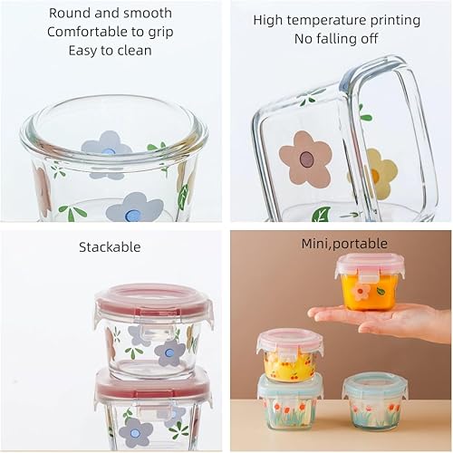 Miniatura 4 de Paquete de 2 recipientes de vidrio cuadrados pequeños de 4 onzas con tapas, tarros de alimentos florales herméticos de vidrio para salsa,