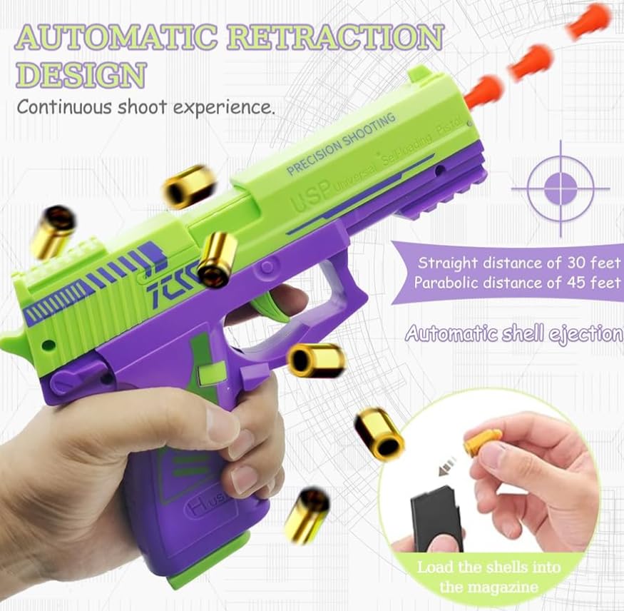 Automatic Shell Ejection Toy Gun with Soft Bullet- Stress Shot Stress Relieving 3D Reloading Rebound Toy Gun Pistols for Shooting Game Educational Toys Gifts for Boys Girls (1911-Red) - Image 4
