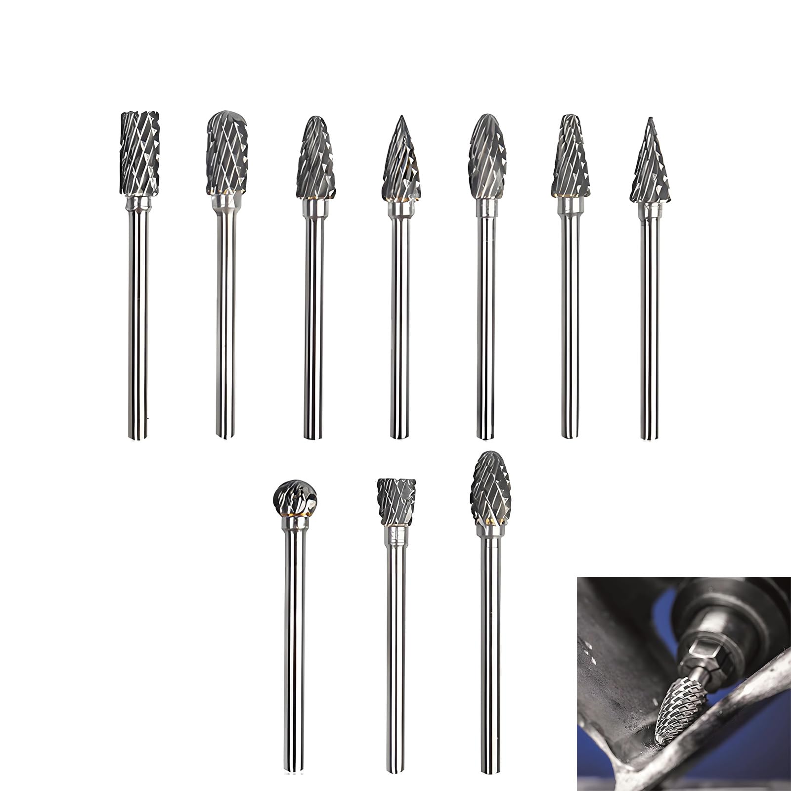 Juego de Fresas Rotativas de Carburo de Tungsteno 10 Piezas Vástago 1/8" para Tallado Madera Pulido Metal Grabado Taladrado