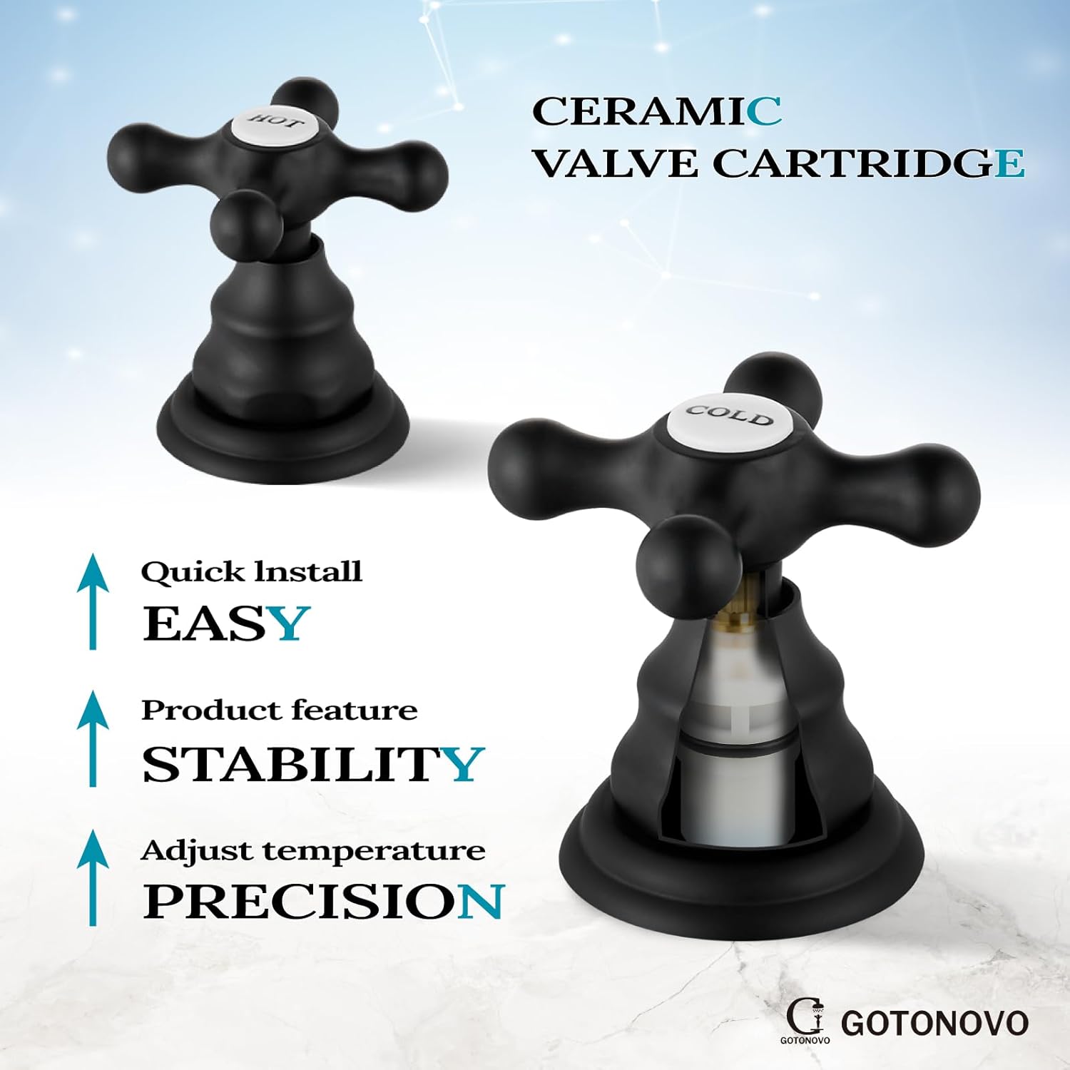 gotonovo Bathroom Faucet 3 Hole 8 Inch Widespread Bathroom Sink Faucet 2 Cross Handles Vintage Lavatory Vanity Mixer Tap with Pop Up Drain, HOT Cold Label, Matte Black - Image 7