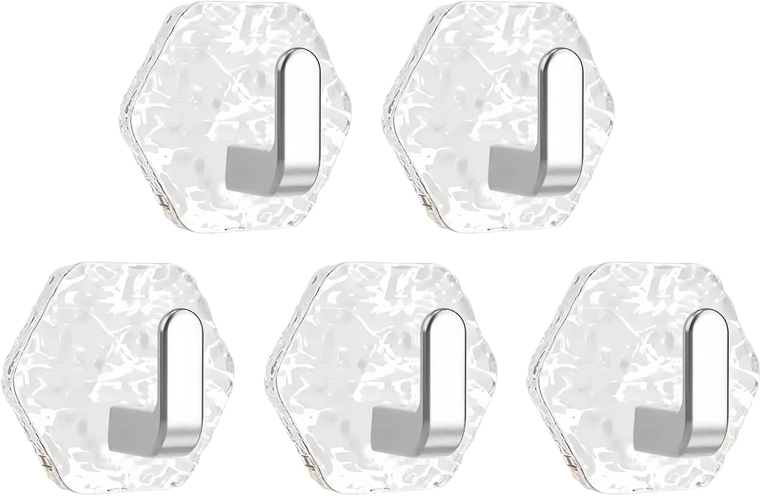 Water Ripple Hexagonal Self Adhesive Hooks, No Drill Bathroom Kitchen Wall Hooks, Heavy Duty Waterproof Adhesive, for Towels, Keys