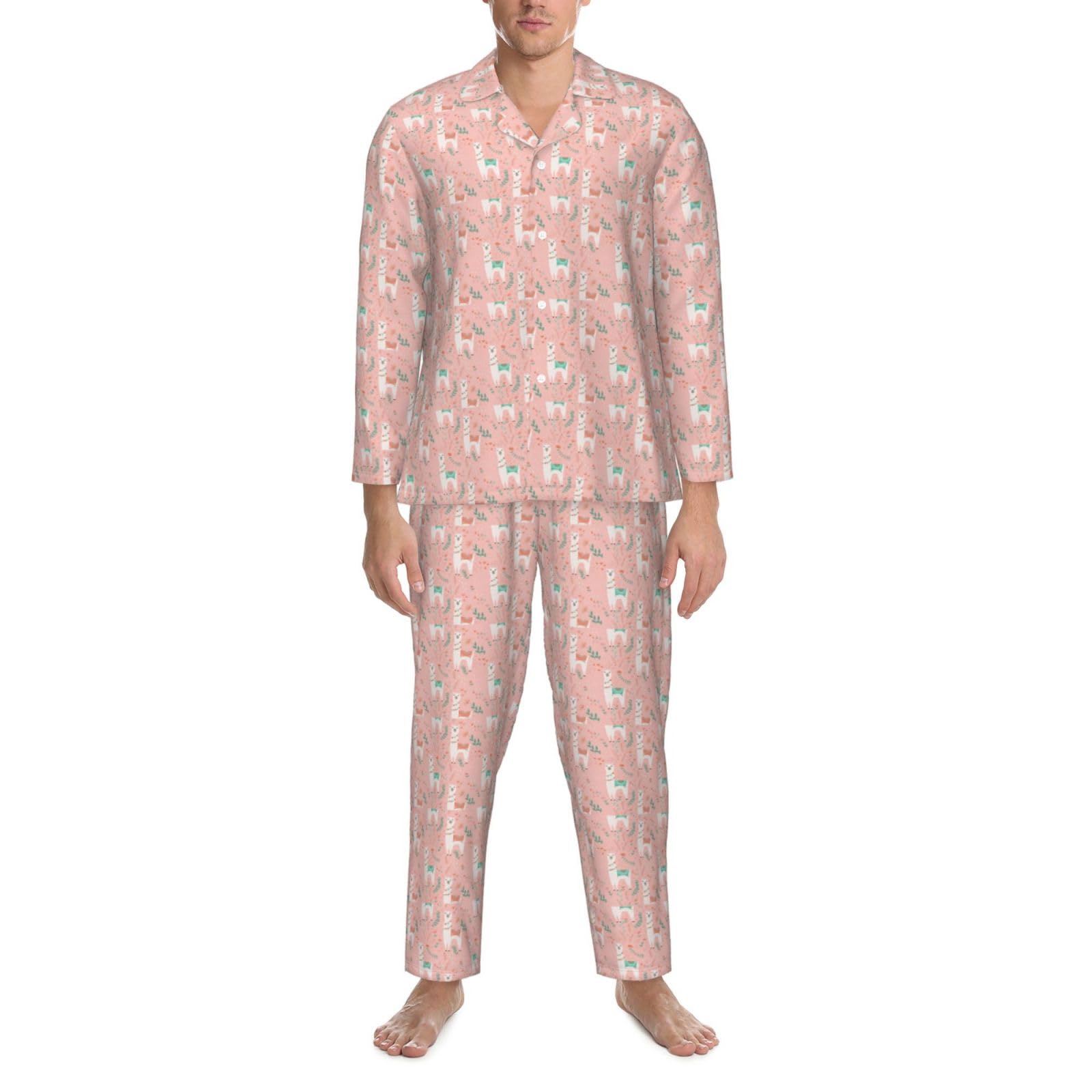 Rosa cammello stampa cactus uomo manica lunga pigiama set pigiameria due pezzi casa viaggio vestito pantaloni lounge