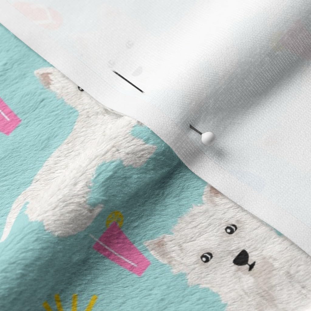 Spoonflower Fabric - Westie Dogs Beach Summer Tropical Light Blue Dog West Highland Terrier Printed on Minky Fabric by The Yard - Sewing Baby Blankets Quilt Backing Plush