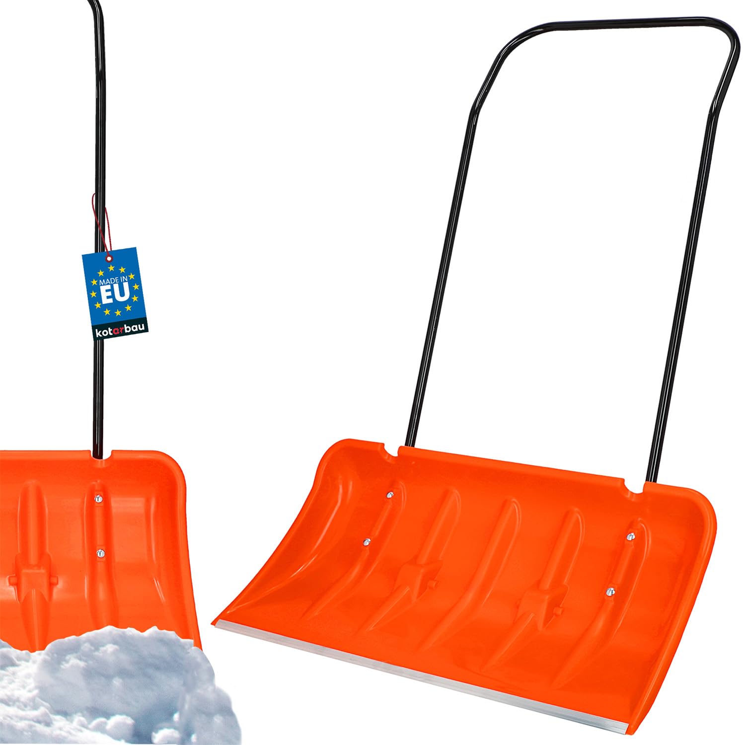 KOTARBAU® Pala da neve con ruote, pala da neve, 80 cm, con bordo in alluminio, con manico in metallo, colore: arancione