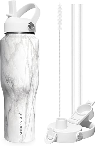 Miniatura 8 de SENDESTAR - Botella de agua de 0,9 L, 2 tapas (tapa con pajita), boca ancha de acero inoxidable aislada al vacío, doble pared, mantiene los líquidos