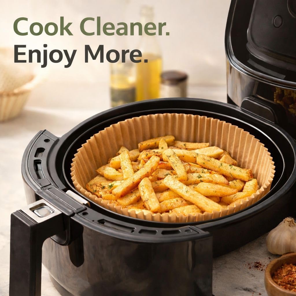 Air Fryer Liners 250 PCS, Disposable Parchment Paper Liners 8 Inch, Unbleached Baking Sheets for Air Fryer Basket 5–8 QT, Easy Cleanup, Oven & Baking Use (Round)