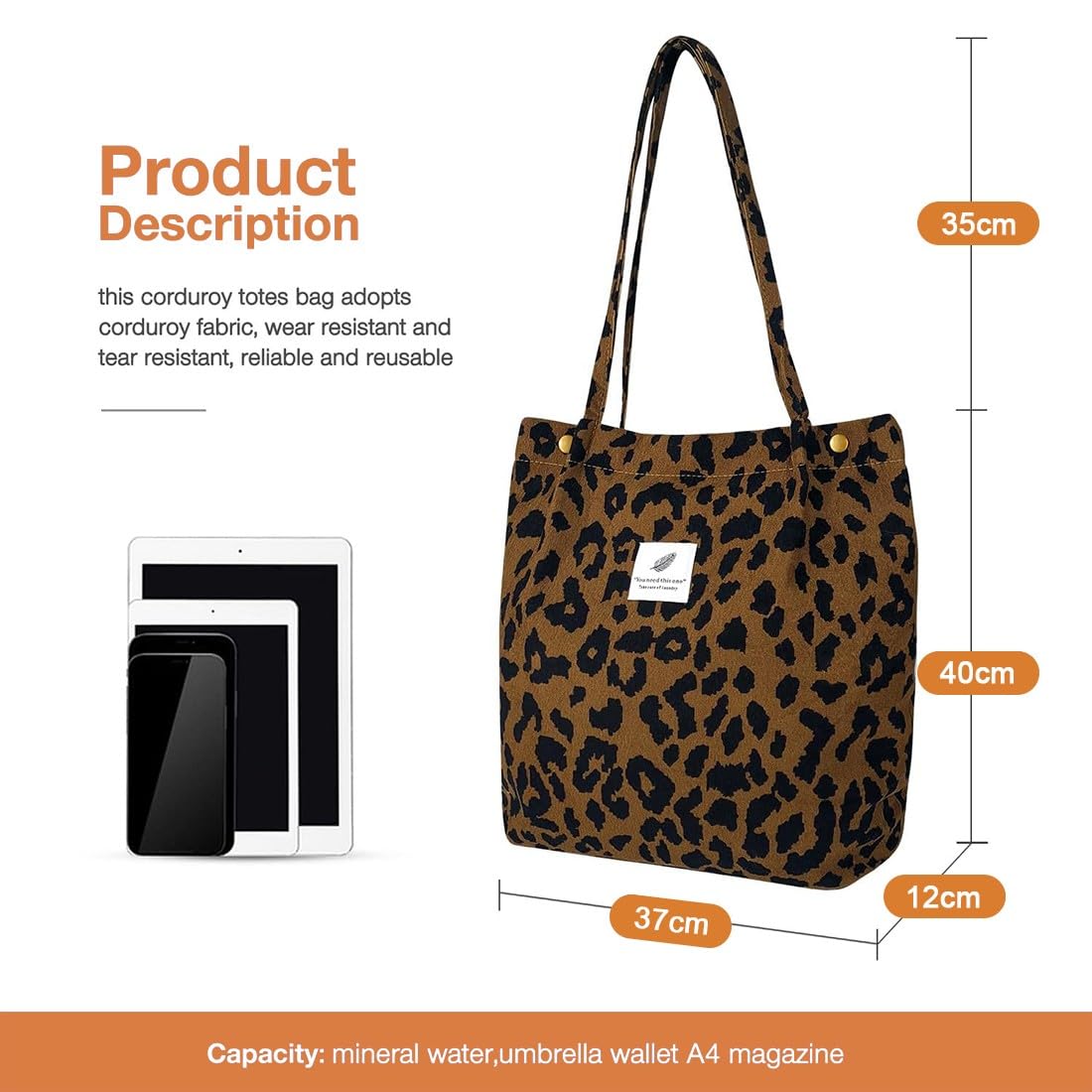 Tote Bag Borsa in velluto a coste, Borse a tracolla da donna, grande capacità, a mano casual, riutilizzabile, per la vita quotidiana, la scuola, lo shopping, i viaggi
