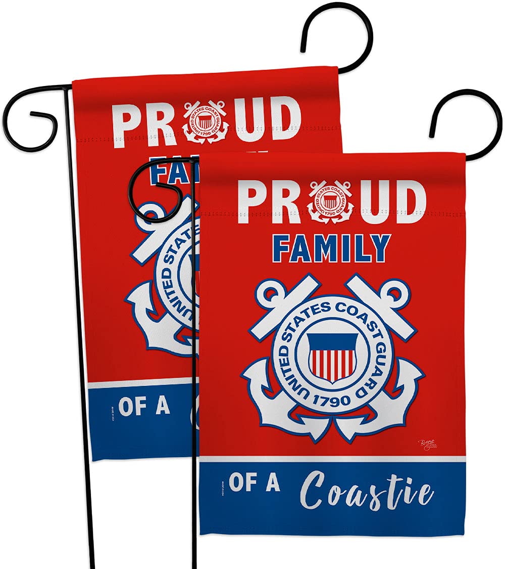 Breeze Decor Proud Family Coastie Garden Flag 2pcs Pack Armed Forces Coast Guard USCG Semper Paratus United State American Military Veteran Retire Official House Yard Gift Double-Sided, Made in USA