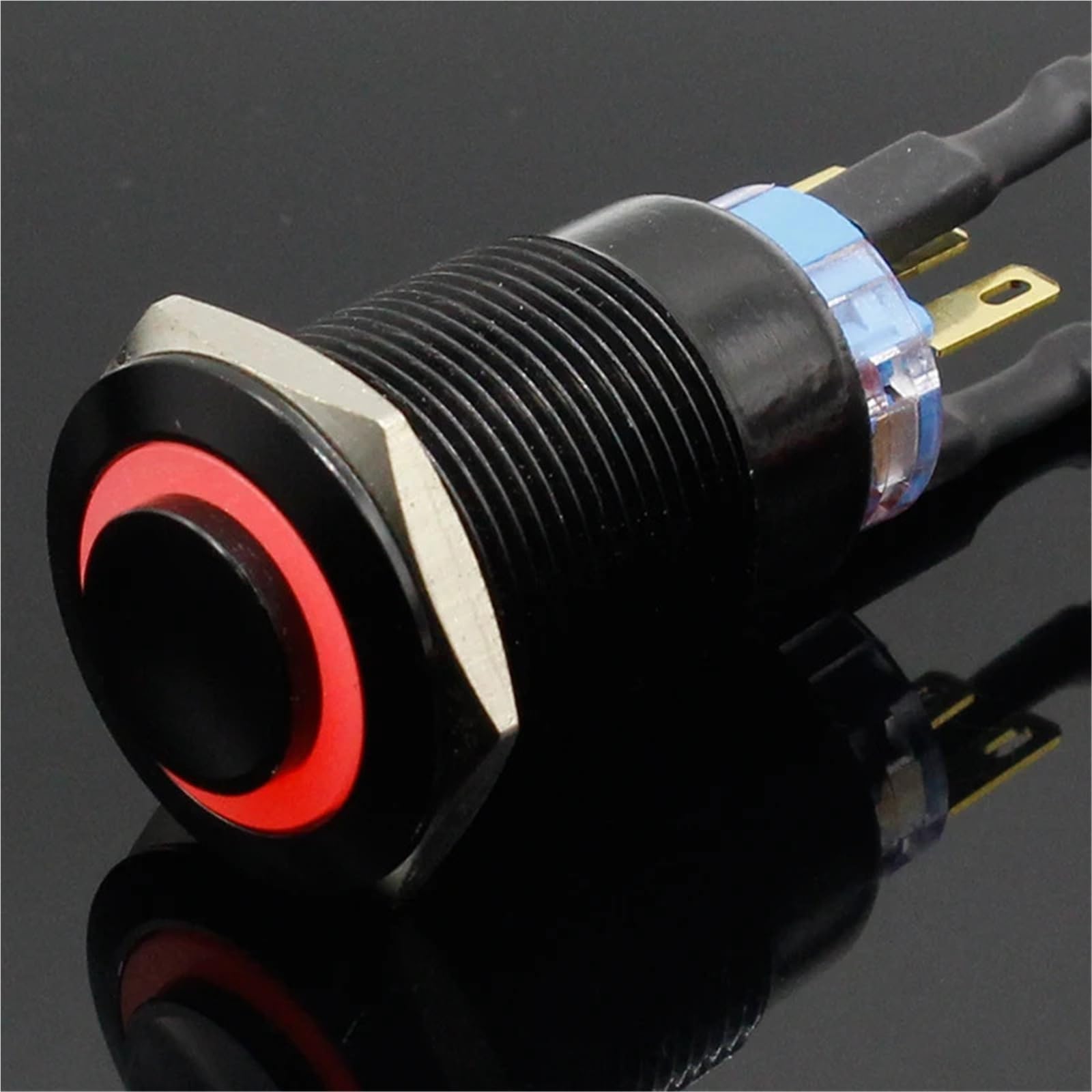 Interruttore a pulsante momentaneo/a scatto con LED di controllo di potenza, nero, in allumina metallica da 19 mm(3,Locking,5V)