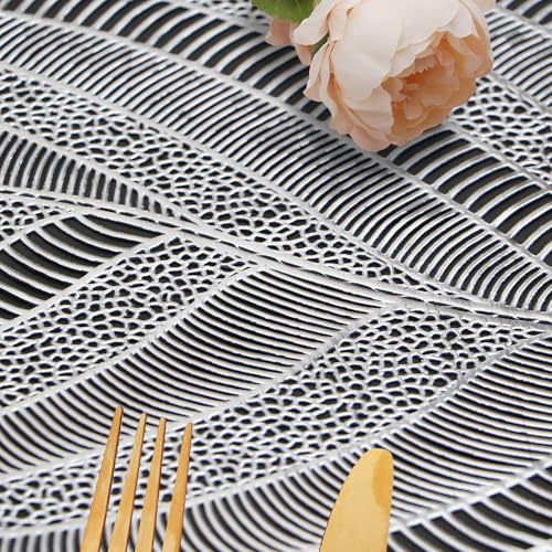 Image of Dakshya Industries Set of 2 PVC Waterproof Table Placemats (45x30 cm) - Heat Resistant, Washable Dining Mats (Silver)
