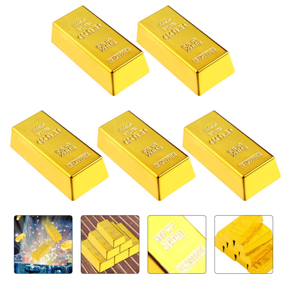 BESTOYARD 5pcs Fake Gold Bar Replica Gold Bar Fake Golden Brick Bullion Gold Bar Decorations