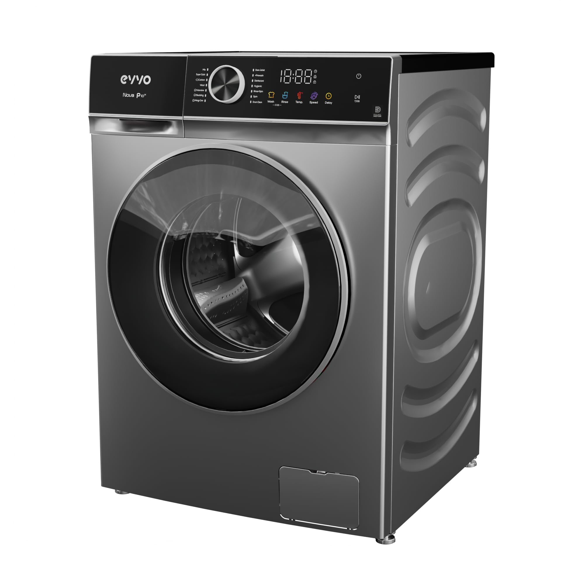 EVVO Lavadora Carga Frontal Nova P10X - Lavadora 10kg, Efic. Energética A, Motor Inverter eDRIVE, 1200 RPM, Tecnología SMART LOAD, Tambor ePROTECT, Pantalla Táctil, 14 Programas, Inox
