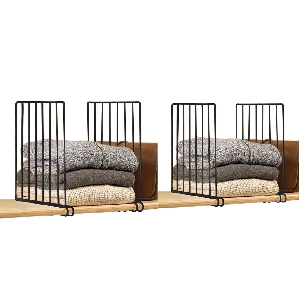 Go Hooked Wardrobe Shelf Divider Cloth Organizer Wardrobe Closet Separator Metal Black Cloth Wardrobe Cloth Closet Fabric Fabric Shelf Cloth Wardrobe Set of 4