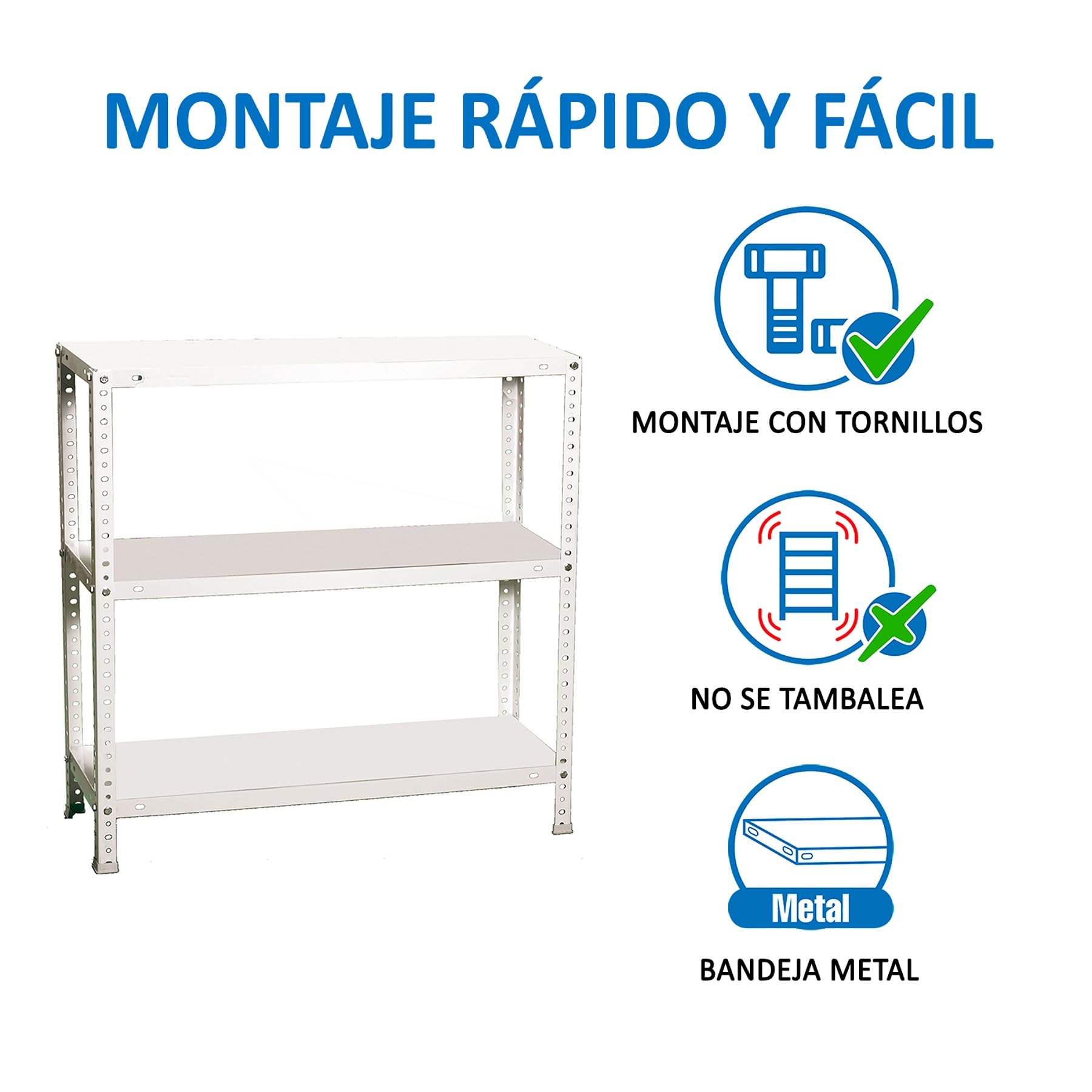 Simon Rack Estanteria Metalica 900x900x300 mm, 3 Alturas, Bandeja Metal, 75 kg de Punto Flexión, Estanteria Almacenaje, Blanca - Advantage