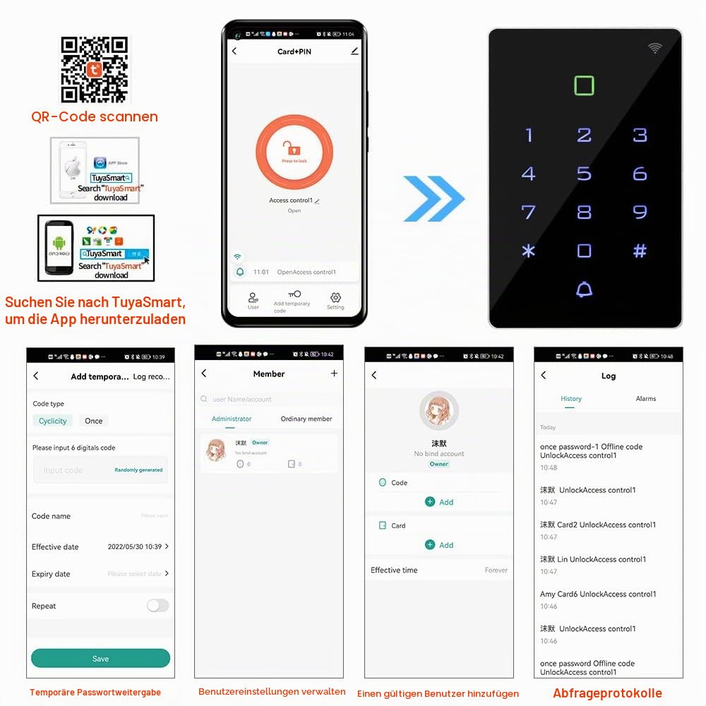 WiFi Tuya RFID Zugangskontrolle Tastatur IP68 wasserdichte Access Controller Tastatur WG26/34 Telefon APP Passwort Entsperren System + 10pcs Keyfobs