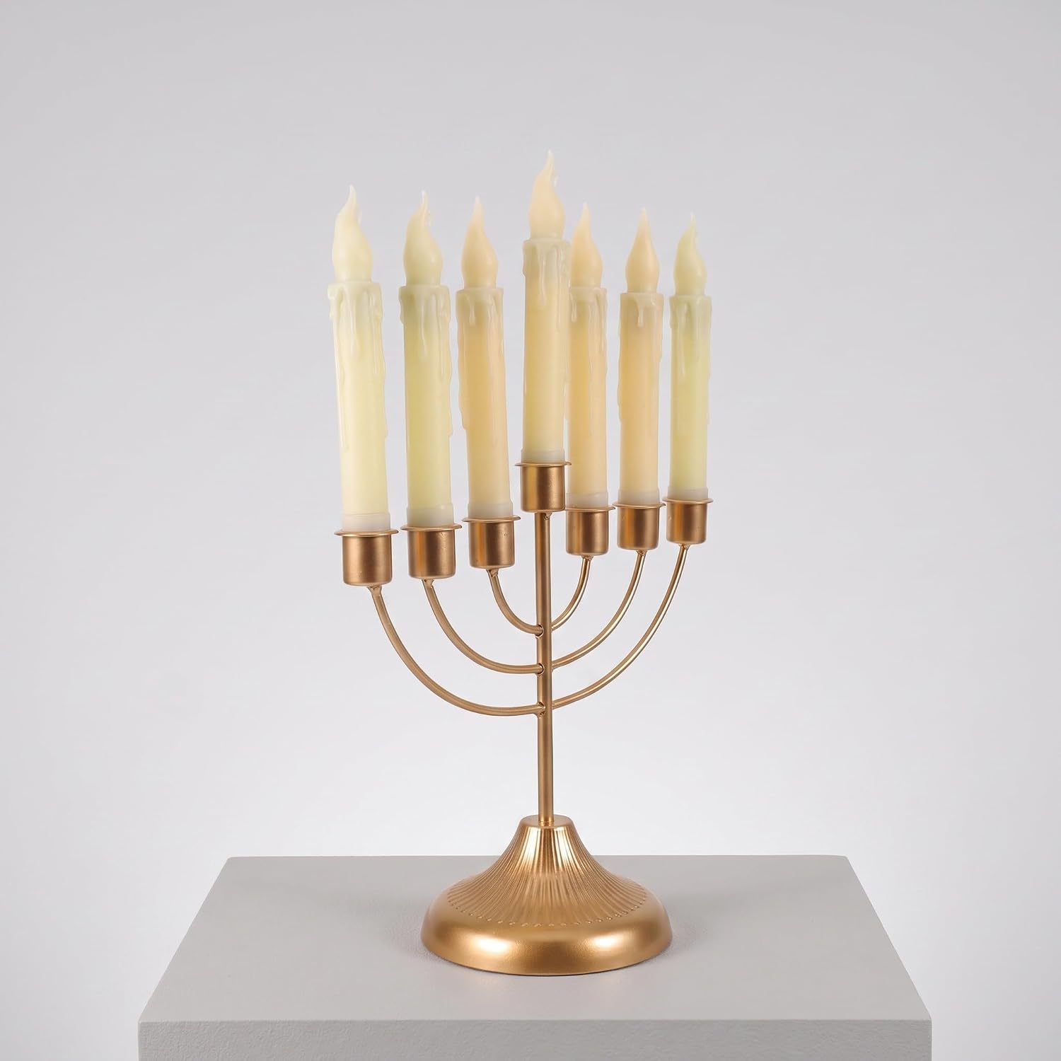 Zerodeko Traditional Jewish Menorah, 16" LED Hanukkah Candle Holder, Golden