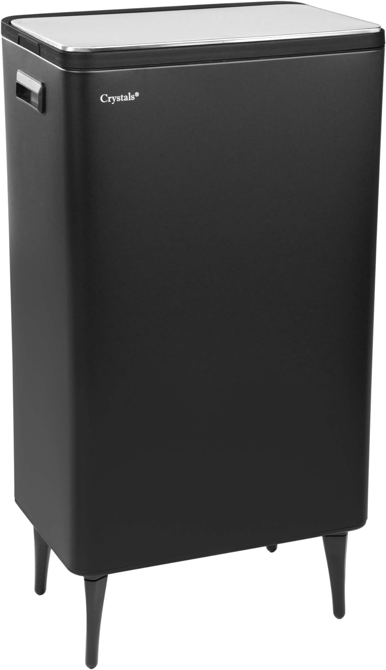 Crystals 60L Dual Compartment Recycling Bin – Kitchen Rubbish Waste Bin with 2 Sections, Press Top Lids, Modern Space-Saving Design for Easy Waste Separation & Home Recycling (Black)