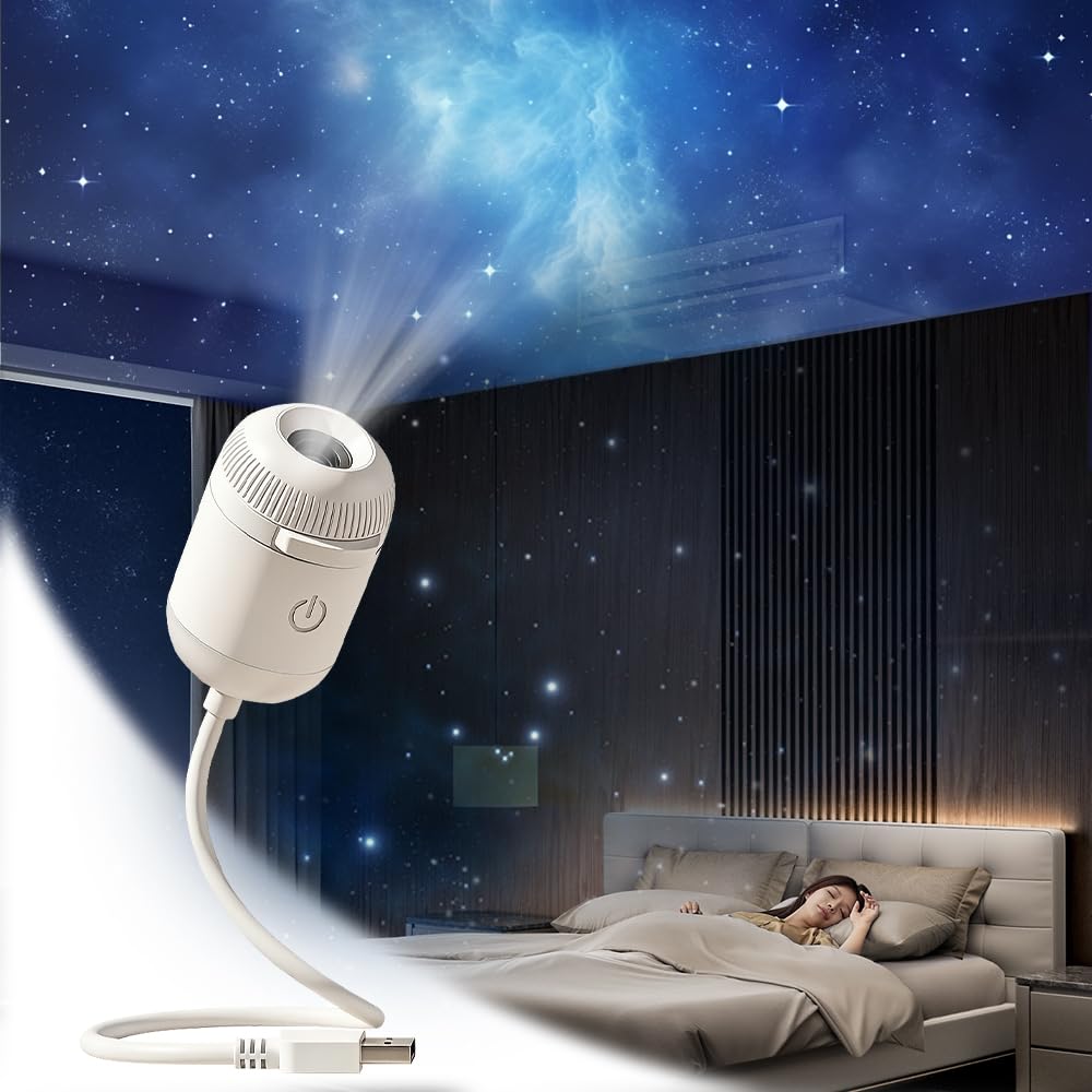 KUWUNG 2-in-1 Galaxy Projector Night Light, USB Starry Night Light Projector, Adjustable Brightness, 360° Rotating Galaxy Light Projector for Car, Bedroom Decor [Energy Class A]
