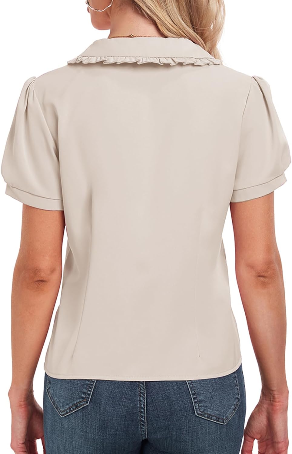 Womens Button Down Shirt Short Sleeve Peter Pan Collar Shirt Summer Work Office Blouses Top 2024 - Image 2