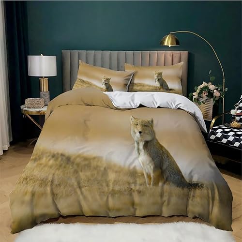 Tibetan Fox California King Duvet Cover Animal Print Bedding Soft Microfiber Comforter Cover and 2 Pillow Shams 20"X36", Bed Set Duvet Covers with