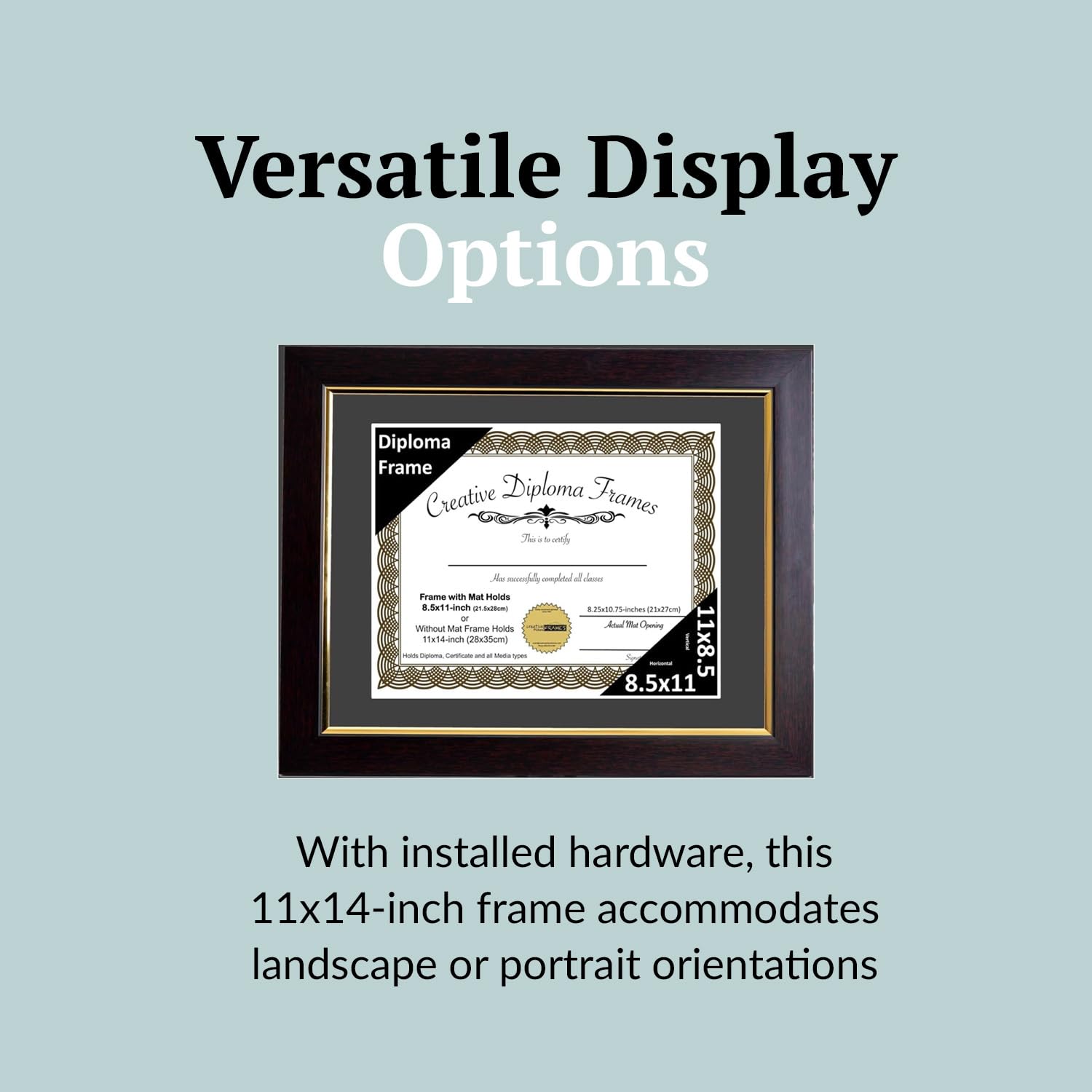 Double Diploma Frame - Holds Two 8.5x11 Certificates | Black Wood With Gold Trim & Real Glass