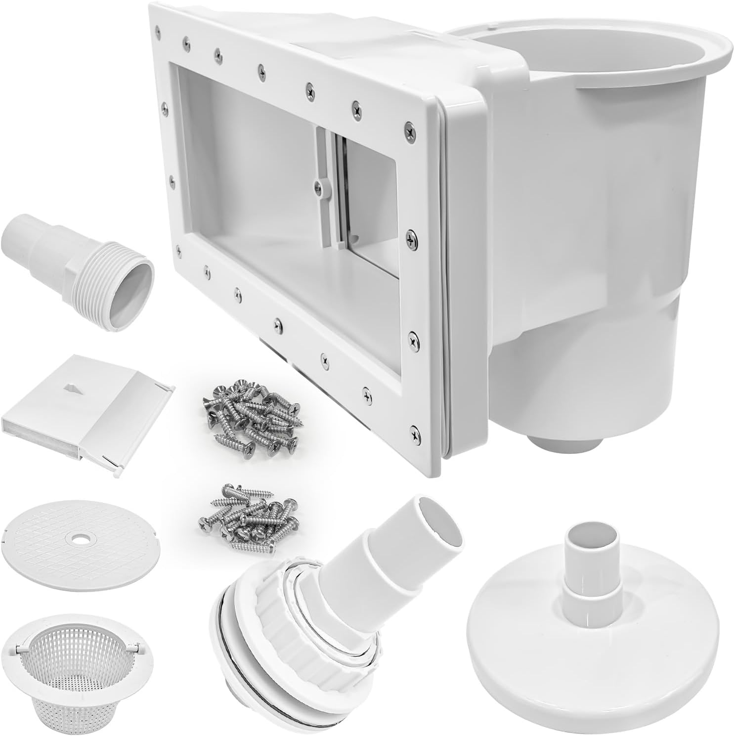 Above Ground Pool Skimmer Kit- Wide Mouth Opening Thru-Wall Skimmer- Outer Dimensions：13-9/16 in (W) x 7-9/16 in (H) ，Inner Dimensions 11-15/16 in (W) x 5-5/16 in (H)