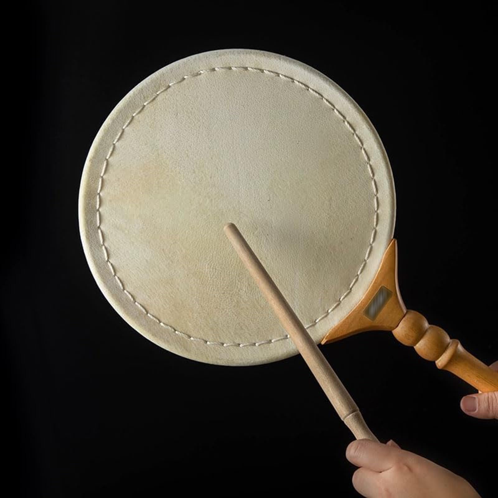 Tamburo a mano, 26,9 cm, rotondo, in pelle di bufalo, strumento musicale etnico con manico in legno, per spettacoli, eventi culturali, decorazioni, regali