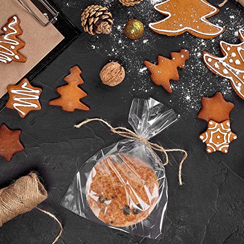 100 Pcs 10 in x 6 in(1.4mil.) Clear Flat Cello Cellophane Treat Bags Good for Bakery, Cookies, Candies,Dessert with 5 random Twist Ties!3