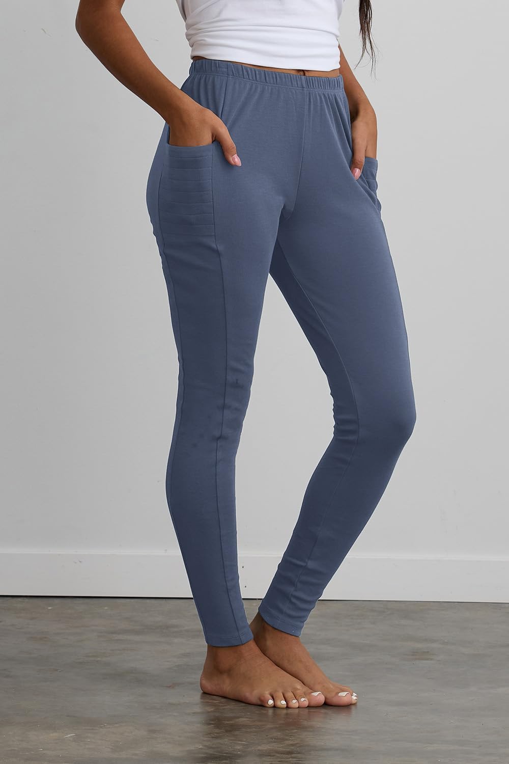 Fair Indigo Women's 100% Organic Pima Cotton Leggings Pants with Pocket - 30" Inseam - Image 7