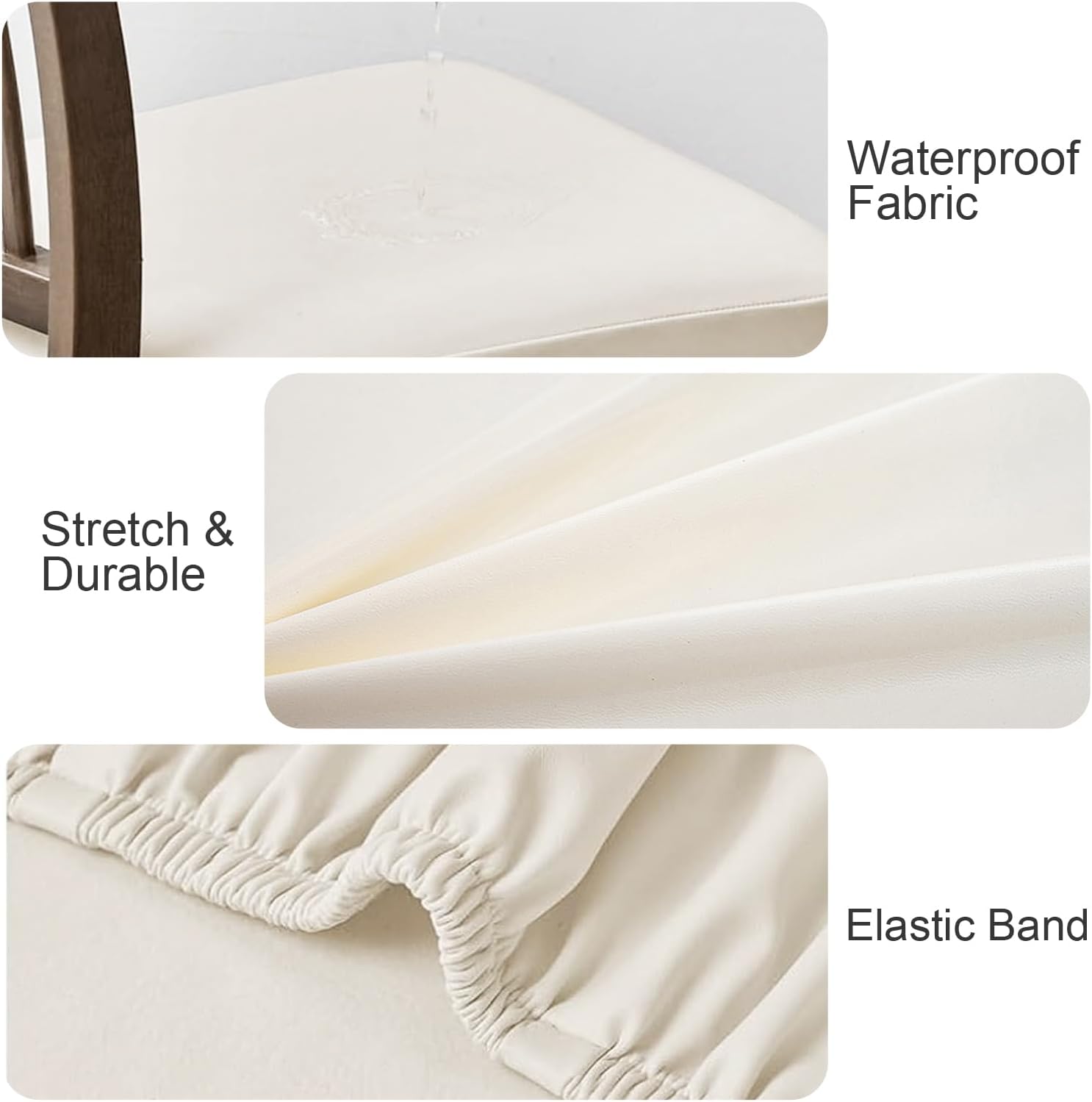 Waterproof Seat Covers for Dining Room Chairs Set of 4, Pu Leather Chair Seat Slipcovers Dining Chair Cover Removable Washable Chair Protctor Cover (4, White, PU)