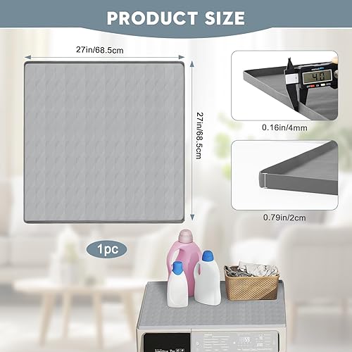 Miniatura 2 de 1 funda para lavadora y secadora para la parte superior, 27 x 27 pulgadas, alfombrilla protectora de silicona para lavadora y secadora,