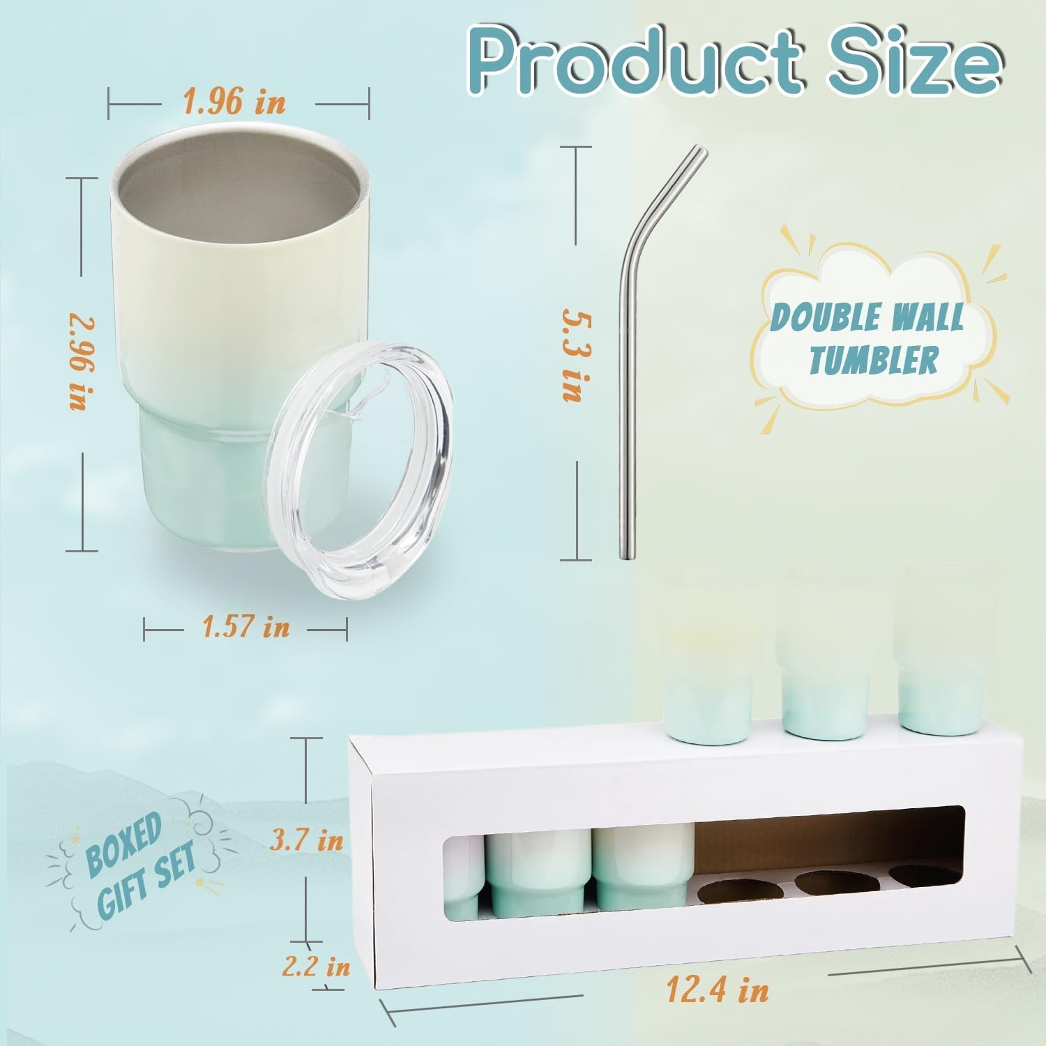 6 Pack 3 oz Sublimation Mini Tumbler Shot Glass with Straw and Lid, Gradient Color Insulated Stainless Steel Mini Tumblers Cups for Beach Birthday Wedding Parties, DIY Customizable Party Gift - Image 5