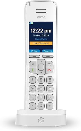 Ooma Teléfono inalámbrico blanco HD3 con identificación de llamadas y calidad de voz HD. Funciona solo con el servicio telefónico residencial