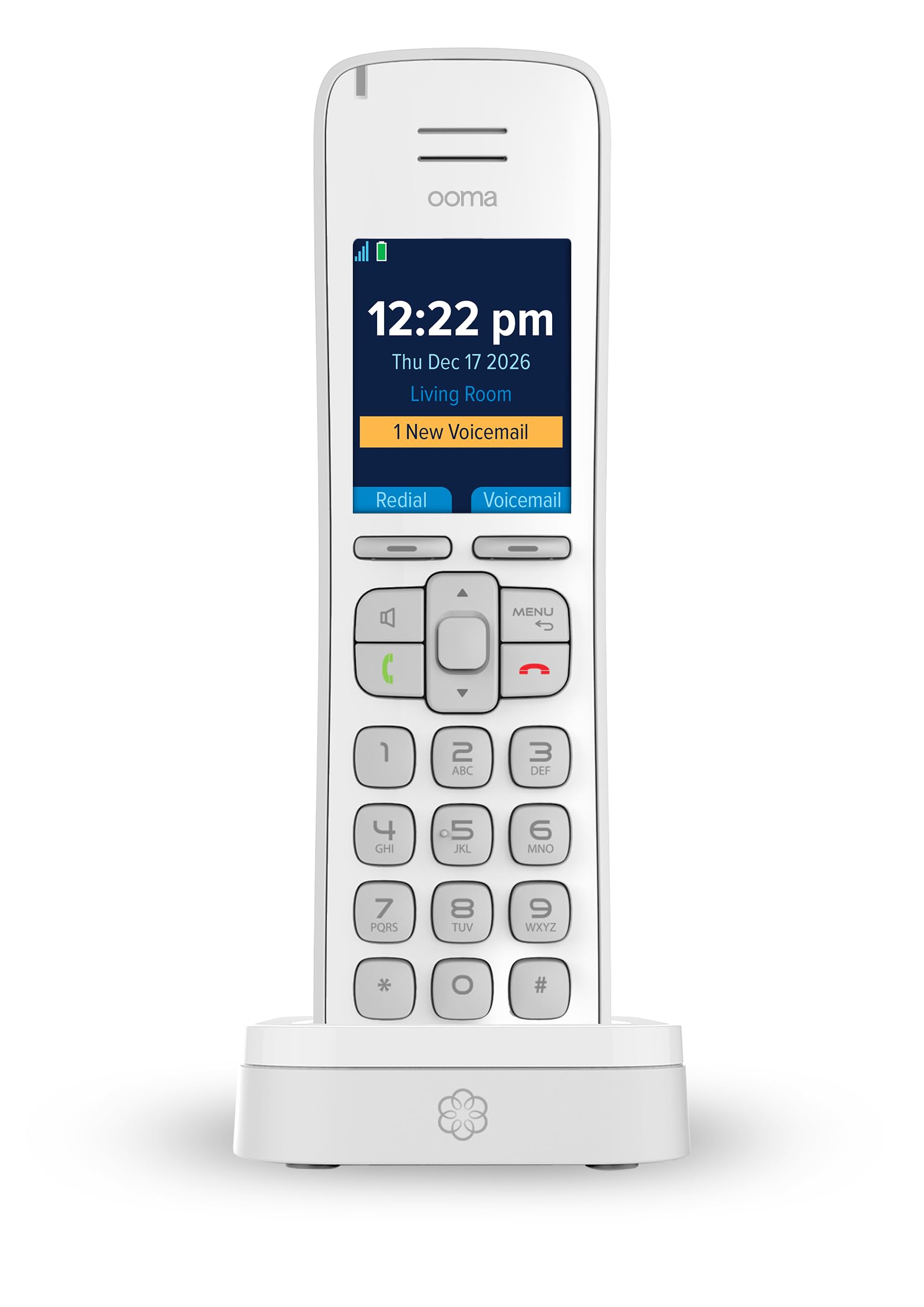 HD3 Handset white cordless phone with caller-ID and HD voice quality. Works only with Ooma Telo VoIP Internet home phone service.