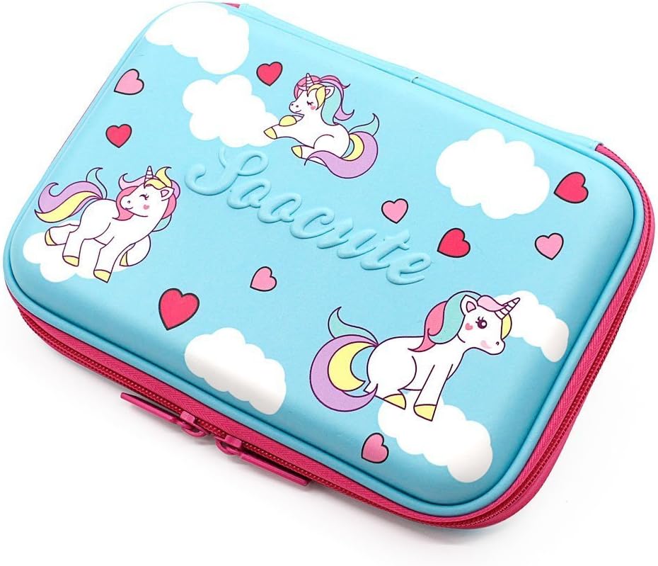 Hellat Hardtop Pencil Case with Dog Cute Unicorn – Child Large Coloured Pen Holder Box with compartments – Writing Paper Girl Cosmetic Bag Organizer