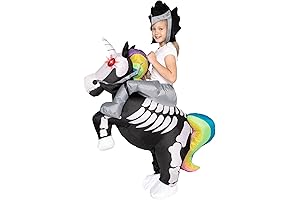 Kids Inflatable Costume, Unicorn Riding Unicorn Skeleton with LED Light Eyes