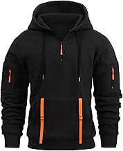 Voqeen Sweats À Capuche Homme Quart De Fermeture Éclair Polaire À Cordon Sweatershirt Manches Longues Hoodie Coupe Ample 1/4 Zippée Top De Survêtement De Sport avec Poches Kangourou