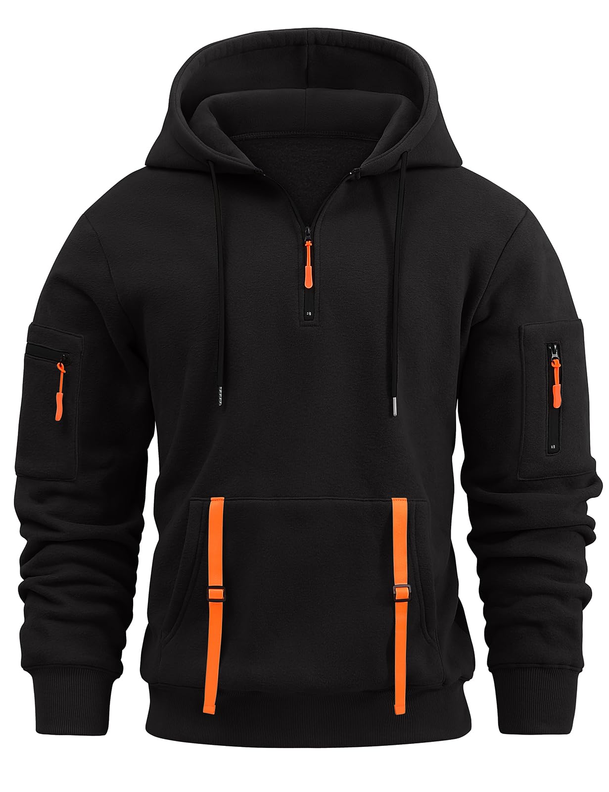 Voqeen Felpa Uomo con Cappuccio Quarto di Zip Coulisse Felpe in Pile Manica Lunga Hoodie Causale Loose Fit 1/4 Zip Sport Tracksuit Top con Tasche A Canguro