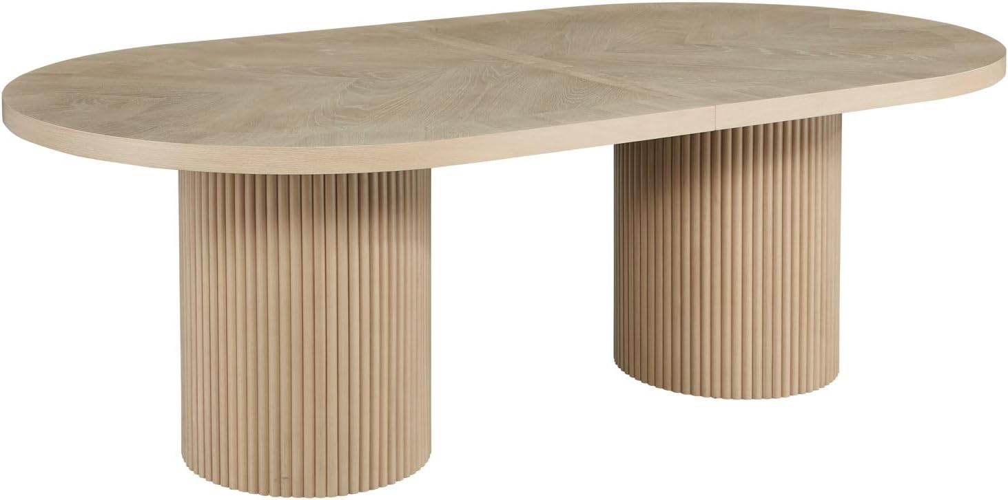 Dobby 90"-123" Extendable Oval Wooden Mid Century Modern Dining Table with Double Pedestal Base, Oval Dining Table for 6 People, Large Modern Dininig Room Table for Home, (Light Oak)