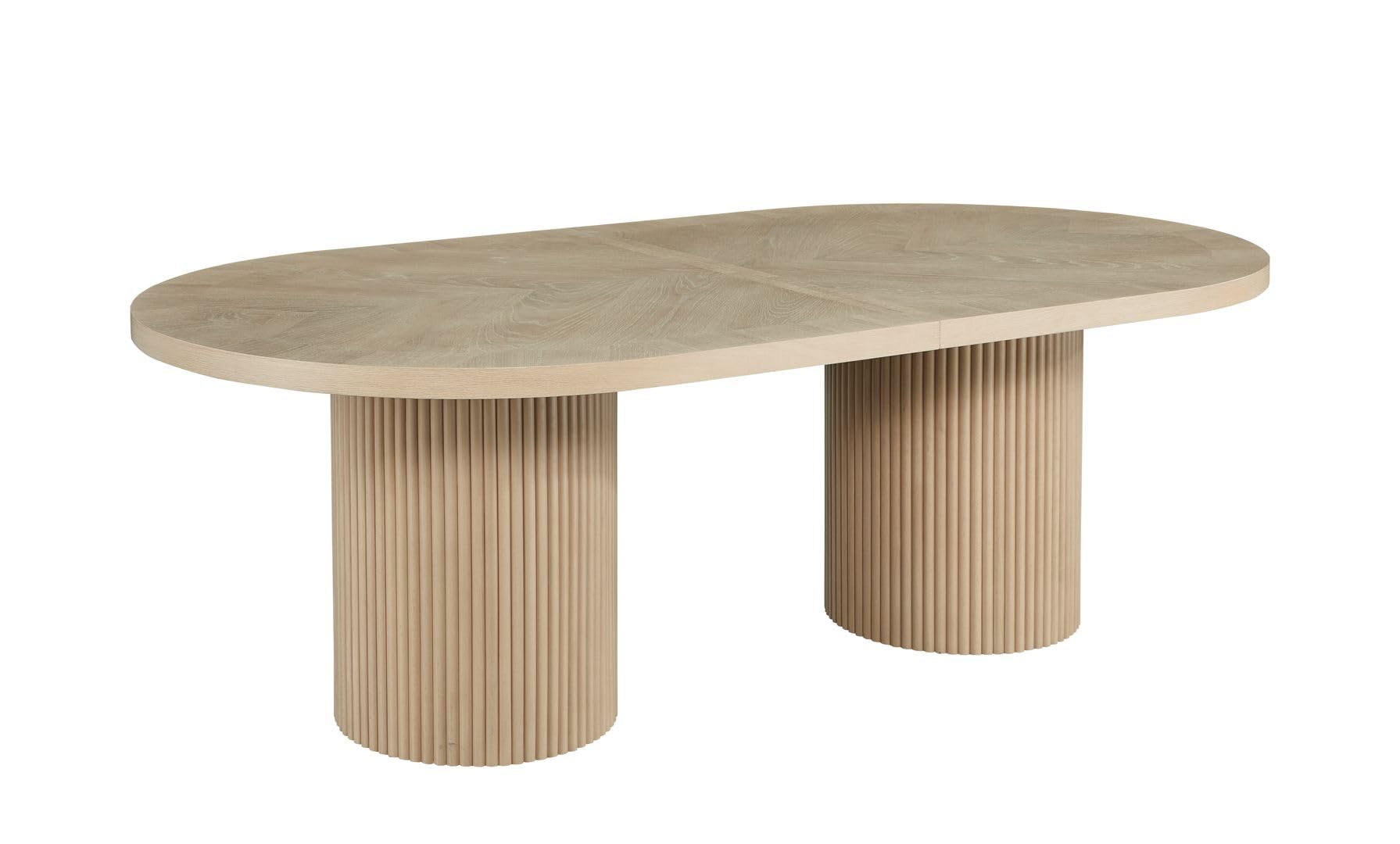 Dobby 90"-123" Extendable Oval Wooden Mid Century Modern Dining Table with Double Pedestal Base, Oval Dining Table for 6 People, Large Modern Dininig Room Table for Home, (Light Oak)